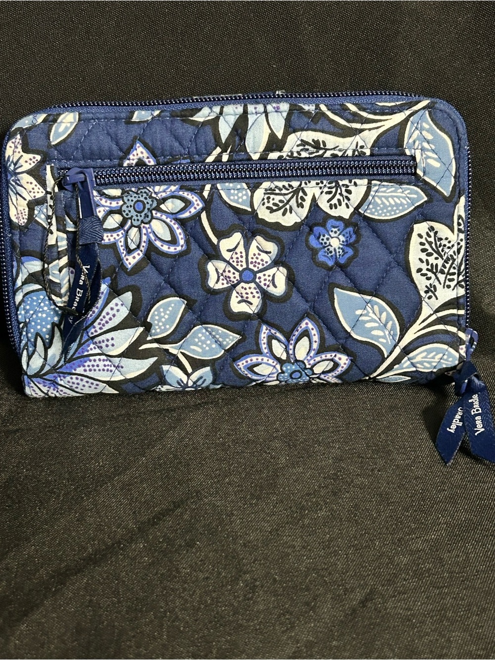Vera Bradley Navy & Light Blue Quilted Floral Zip Wallet - Picture 2 of 8